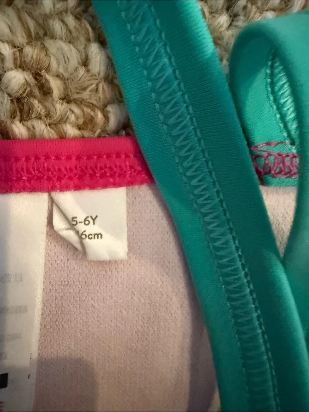 Mini Boden Pink Swimsuit with Teal Straps and Gold Dots